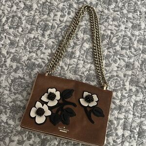 Kate Spade Brown and Gold Shoulder Bag with Floral Accents
